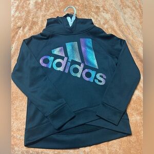 Adidas ⚜️ Girls Black Hooded Sweatshirt with Iridescent Logo